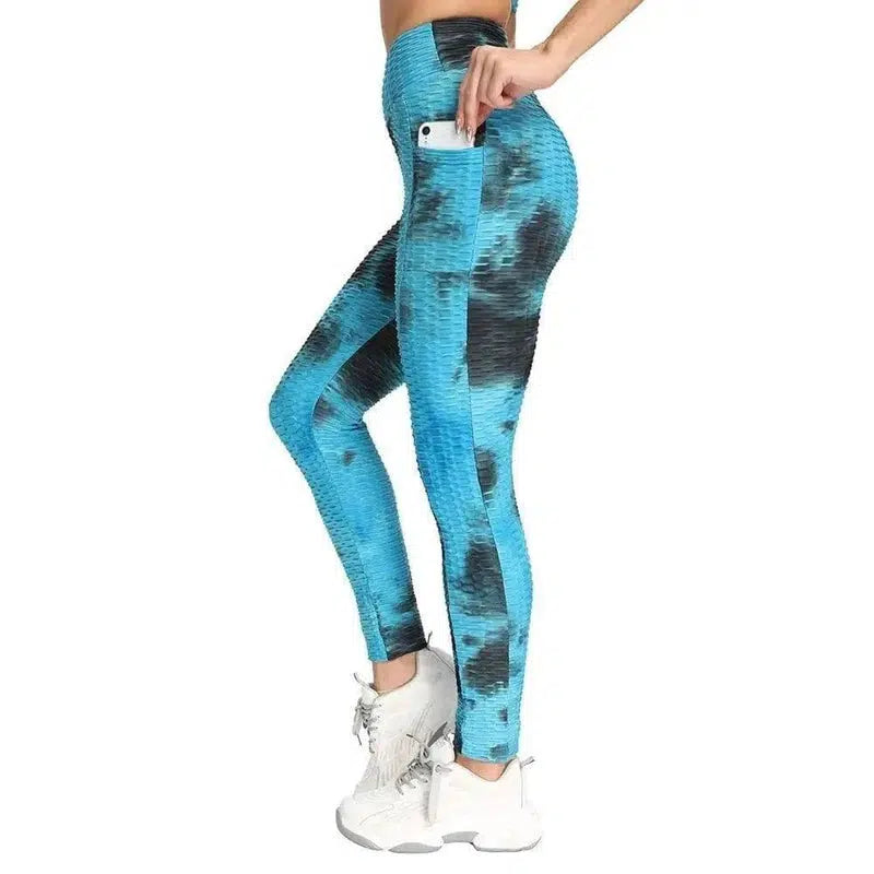 Ink Tie-Dye Jacquard Side Pocket Yoga Pants-Blue-5