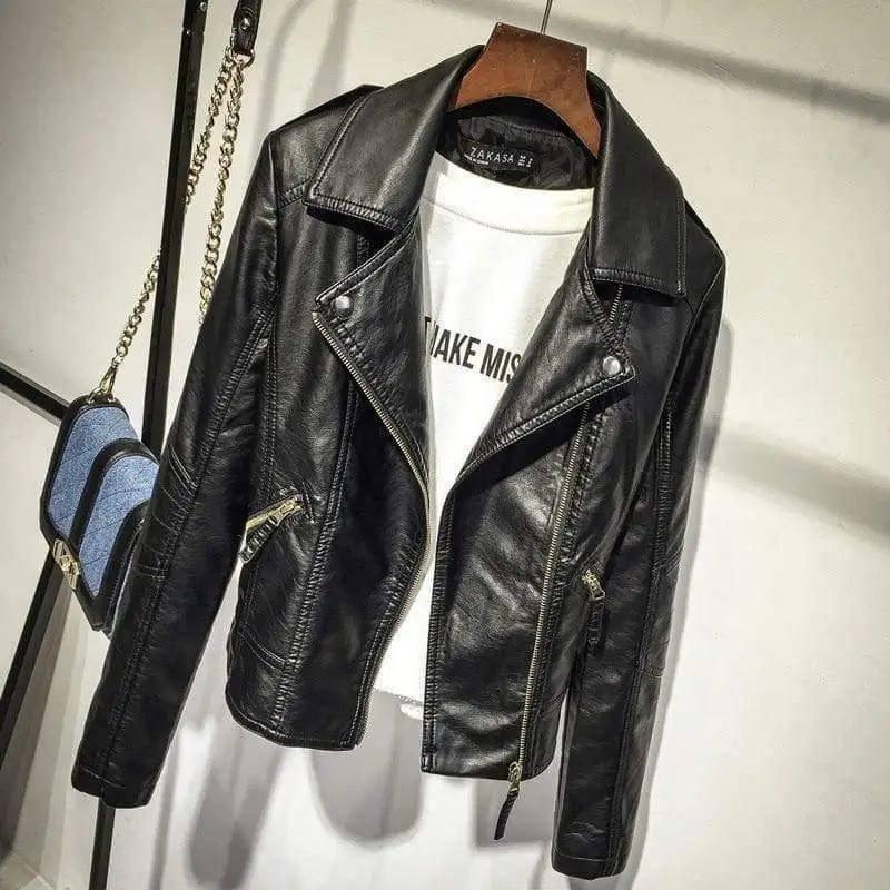 Jacket Small Suit Autumn Motorcycle Leather Fashion-Black-1