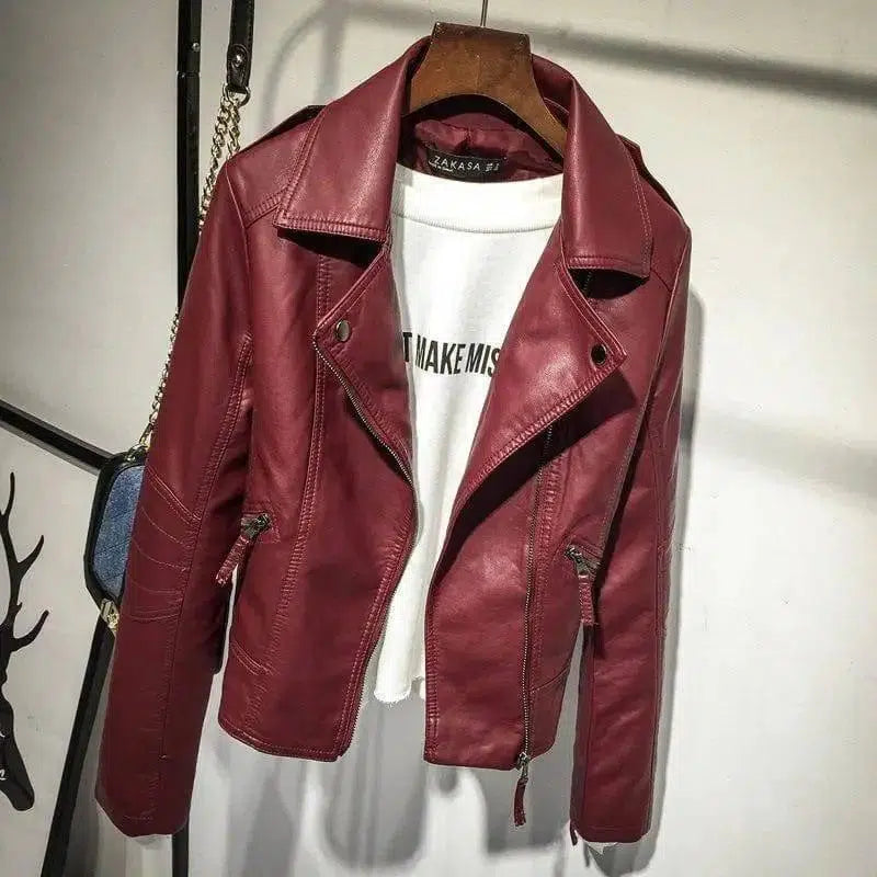 Jacket Small Suit Autumn Motorcycle Leather Fashion-Red-2