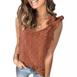 Women's Ruffle Sleeveless Top-Brown-6