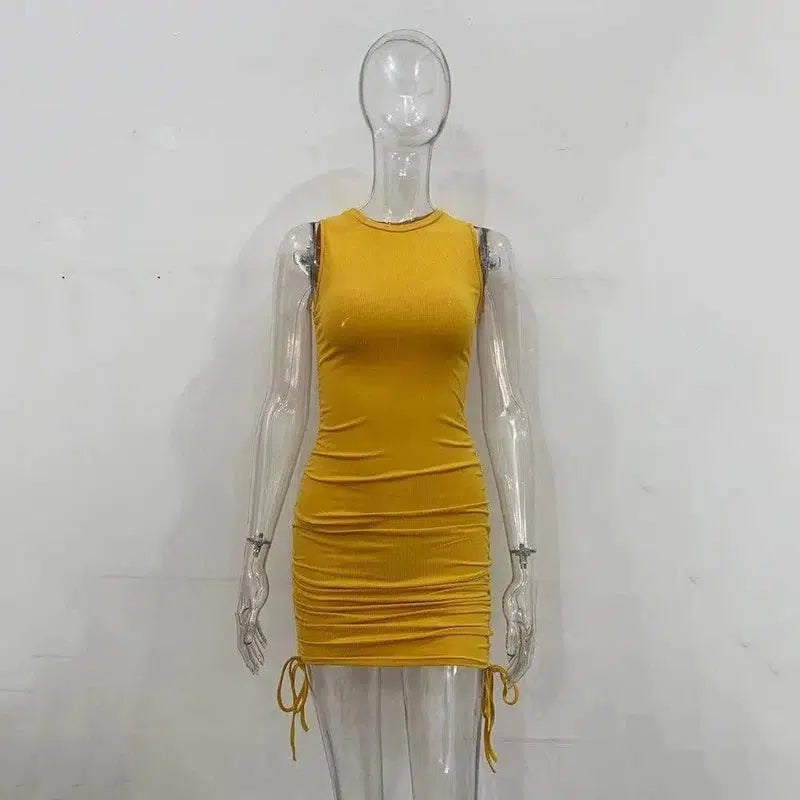 Keep Simple Ruched Mini Dress-Yellow-5