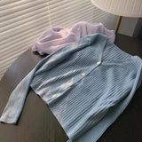 Cozy Ribbed Knit Cardigan with Button Detail-Haze blue-3