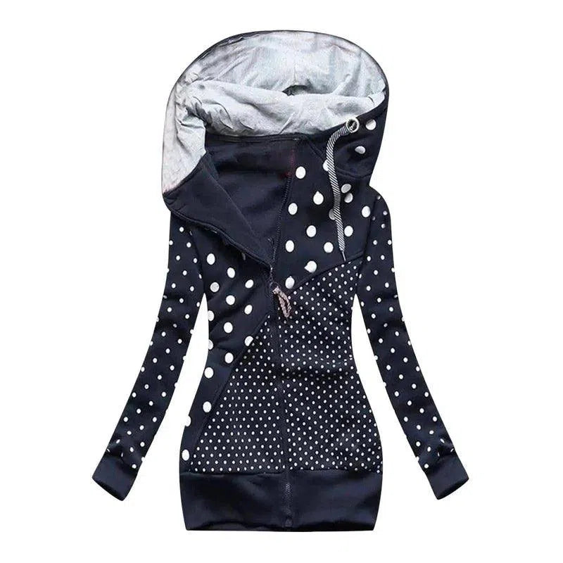 Women's Polka Dot Hooded Jacket-Navy Blue-4