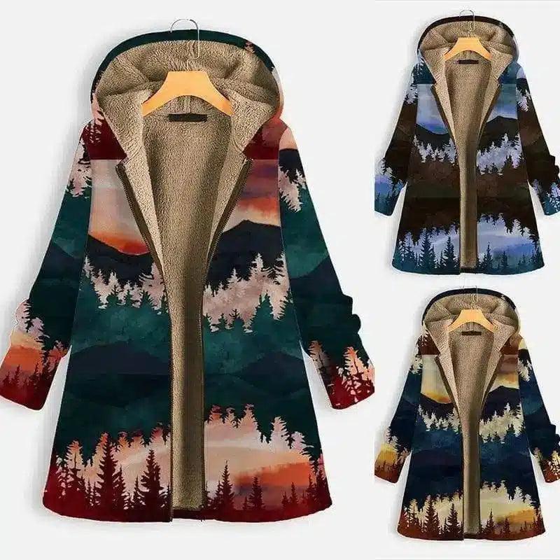 LOVEMI - Lovemi - Landscape print long sleeve hooded zipper coat