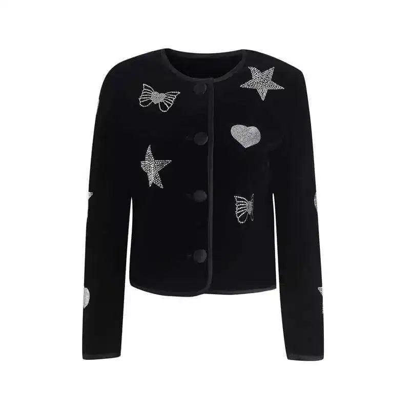 Embellished Button-Up Cardigan for Women-Black-2