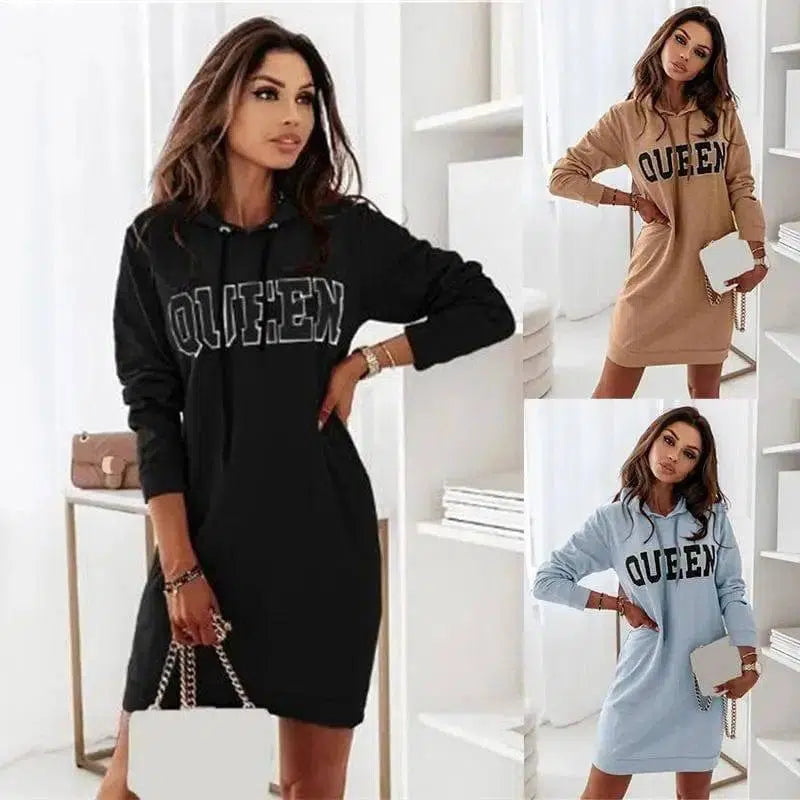 LOVEMI - Lovemi - Long Sleeve Hooded Letter Sports Casual Dress