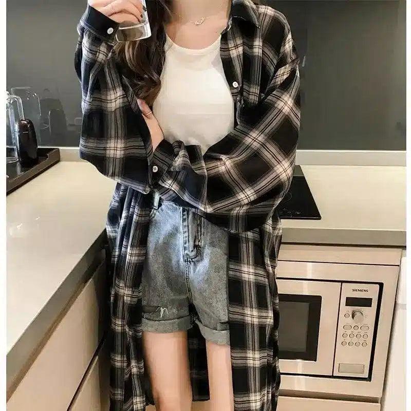 LOVEMI - Lovemi - Long sleeve plaid shirt jacket