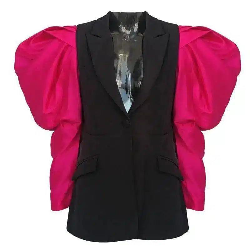 Puff Sleeve Women's Tailored Blazer-black-2