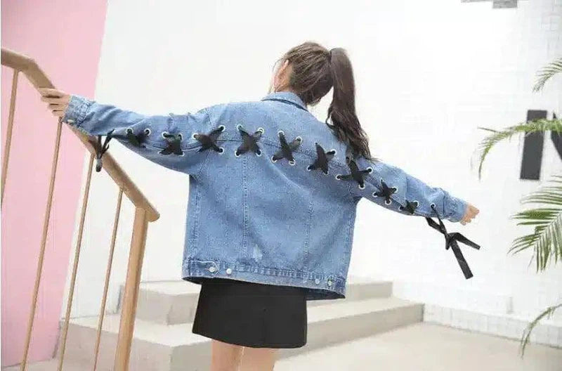 Women's Embellished Denim Jacket-Wathet-1