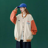 Unisex Varsity Jacket with Snap Buttons-Beige-3