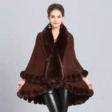 LOVEMI - Lovemi - Loose Fox Fur Collar Double-layer Knitted Shawl