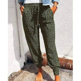 Loose Leopard Print Lace-Up Slacks-Brown-4