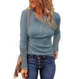 Loose Solid Color Casual Slim Bottoming Shirt-Blue-4