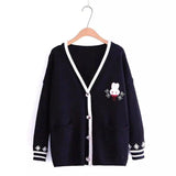 Kids' Bunny Cartoon V-Neck Cardigan Sweater-Black-2