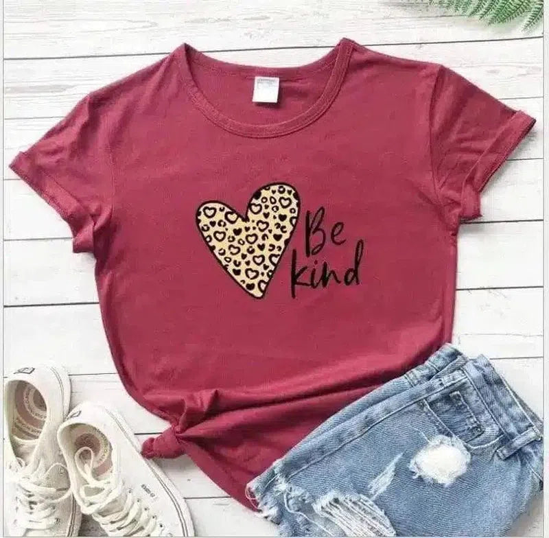 Women's Inspirational Graphic Tee with Heart Design-Wine Red-10