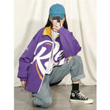 Unisex Casual Sports Jacket with Logo Print-Purple-1