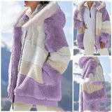 Women's Faux Fur Hooded Winter Coat-Purple-1