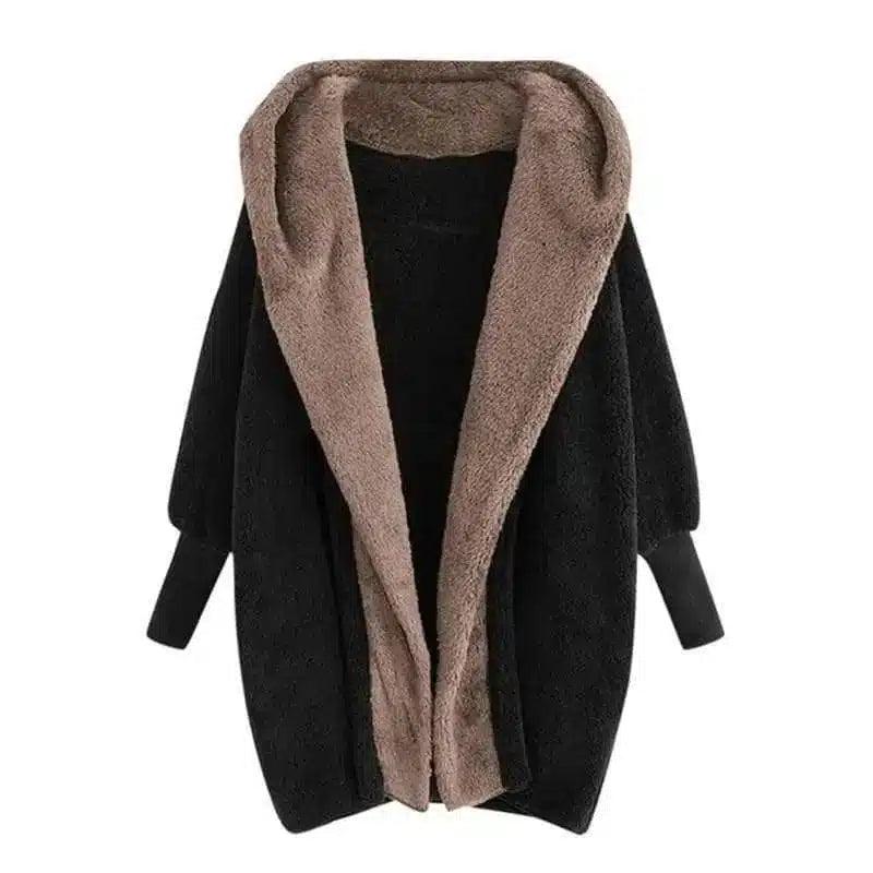 Fleece-Lined Open Front Cardigan-Coffee-7