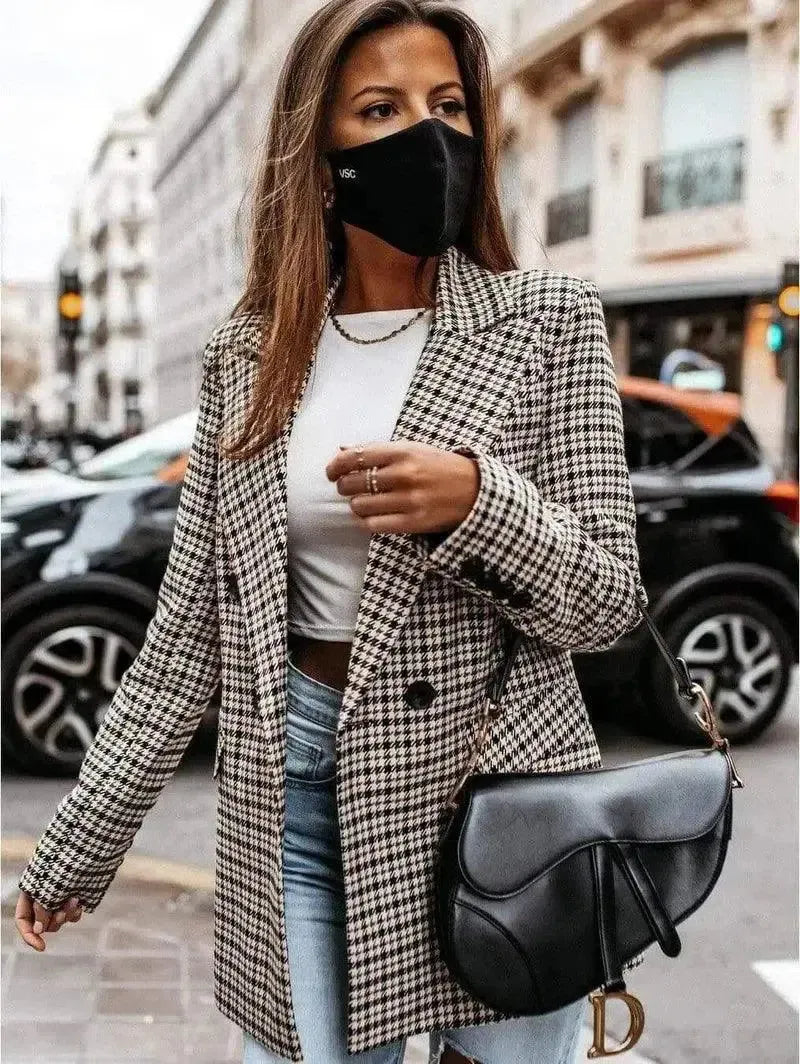 Houndstooth Patterned Women's Blazer Jacket-grid-2