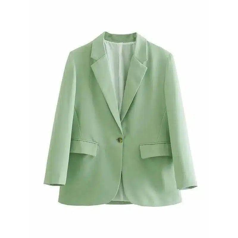 Classic Single-Button Blazer for Women-Green-1