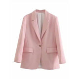 Classic Single-Button Blazer for Women-Pink-3