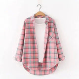 Plaid Cotton Casual Shirt with Pocket-Pink-2