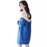 Womens Long Sleeve Knit Cardigan Dress-Blue-3