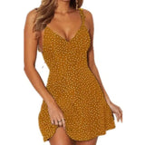 Polka-dot lace-up fashion dress-Yellow-19