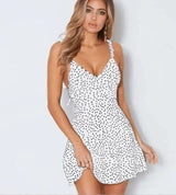 Polka-dot lace-up fashion dress-White-35