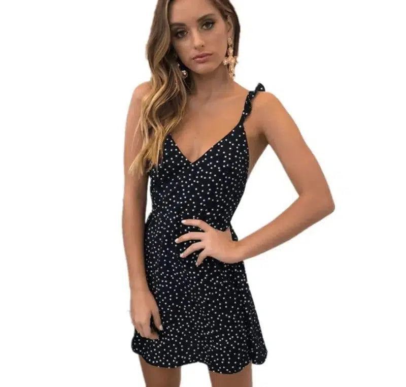 Polka-dot lace-up fashion dress-4