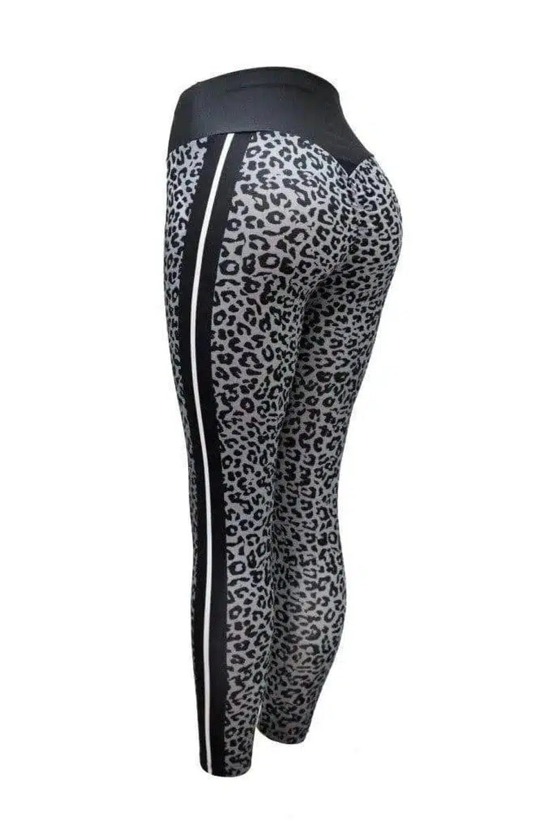 Printed leopard print bottom yoga pants-Black grey-4