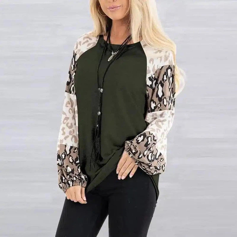 LOVEMI - Lovemi - Printed Long Sleeve Loose Round Neck Pullover