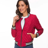 Pure Color Lamb Wool Short Jacket Long Sleeve Slim Zipper-Red-1