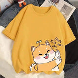 Cute Cartoon Dog Graphic Tee for Casual Wear-Yellow-4