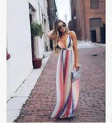 Rainbow Summer Maxi Dress Women Dress Colorful V-Neck-Color-5