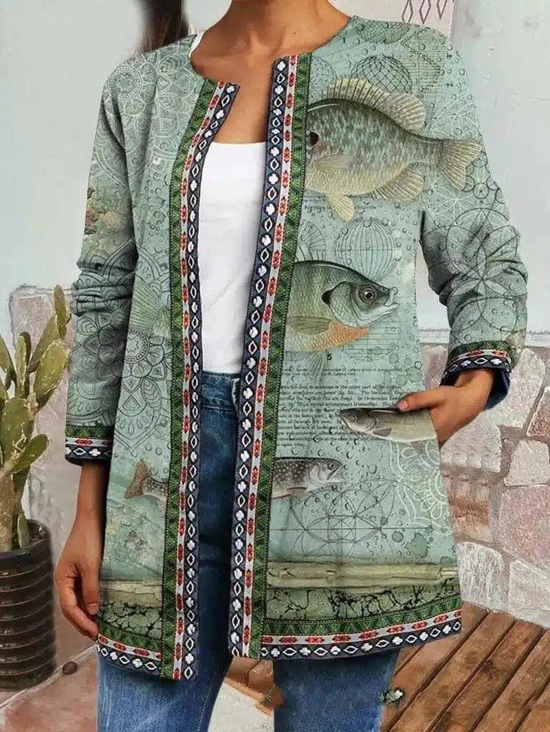 LOVEMI - Lovemi - Retro print stitching long sleeve coat