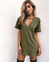 deep V short-sleeved T-shirt loose casual dress-10