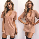 deep V short-sleeved T-shirt loose casual dress-5