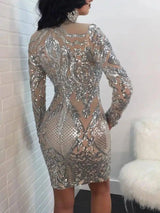 LOVEMI - Lovemi - Sexy High Neck Long Sleeve Sequin Elegant Party