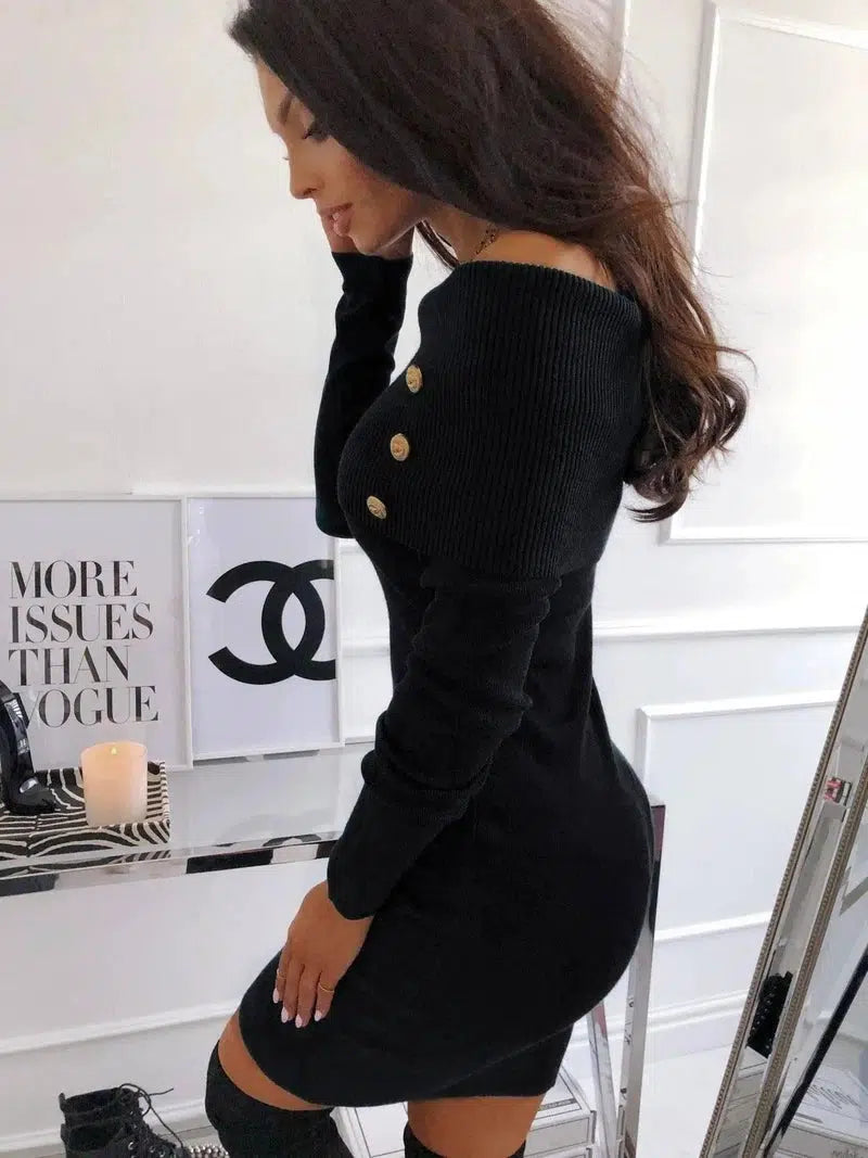 off-the-shoulder tight-fitting hip knit skirt-6