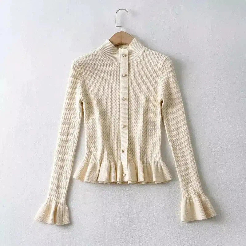 Women's Ribbed Knit Button-Up Cardigan-Apricot-3