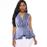 Striped Peplum Top & Capri Pants Set-Stripe Color-2