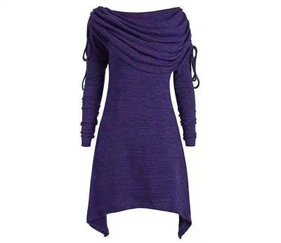 Women's Long Sleeve Asymmetrical Dress-Purple-3