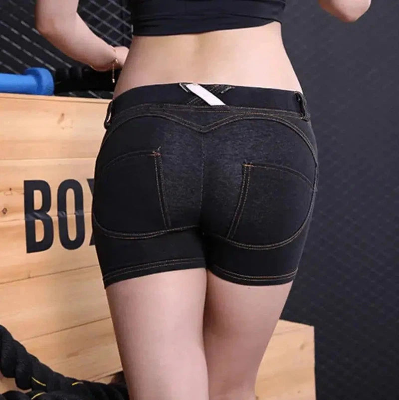 Sports fitness denim shorts-Black-12