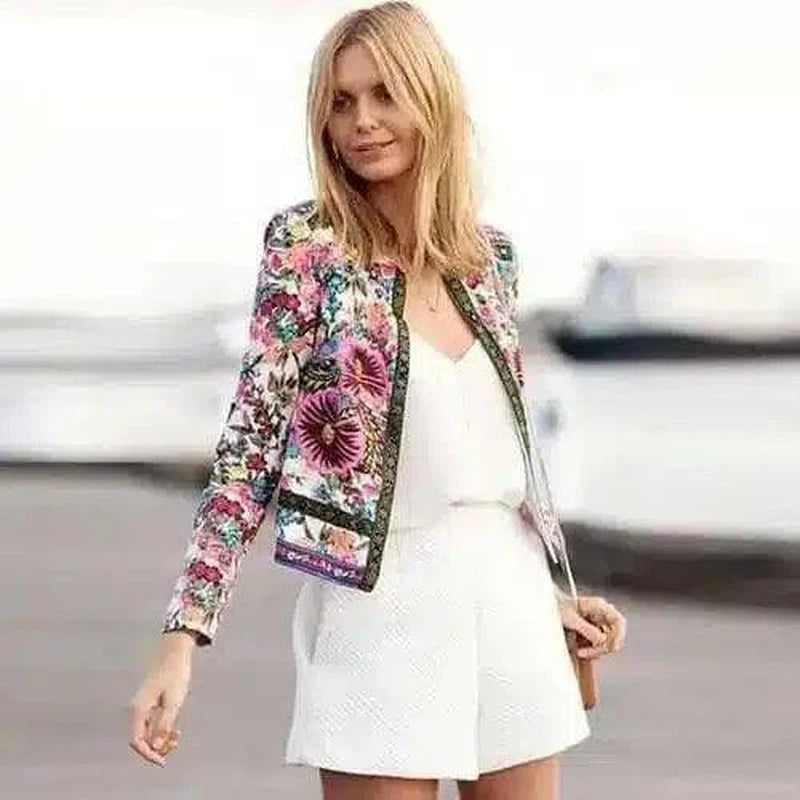 Floral Print Women's Casual Jacket-Pictured-1