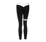 Striped print contrast color leggings tight hip hip-black-3