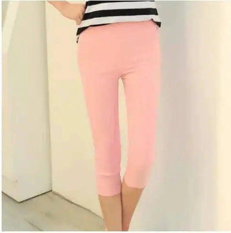 Summer new candy color cropped pants elastic tight short-Powder-4
