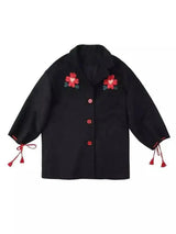 LOVEMI - Lovemi - Teenage retro loose embroidered black woolen coat