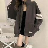 Thickening and Cashmere Mid-Length Baseball Uniform Jacket-Grey-3