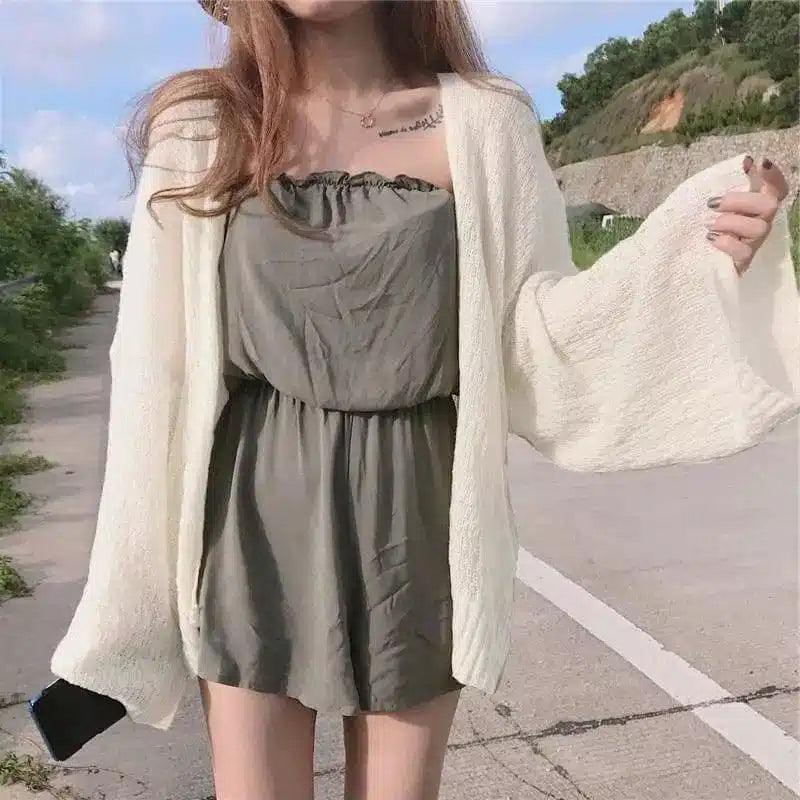 Women's Lightweight Oversized Knit Cardigan-Beige-2